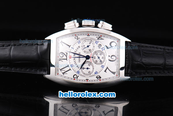 Franck Muller Casablanca Quartz Movement with White Dial and Silver Case-Leather Strap - Click Image to Close